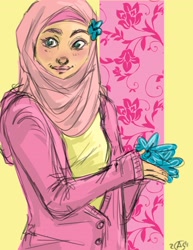 Size: 2550x3300 | Tagged: safe, artist:akiko-sempai, fluttershy, high res, hijab, humanized, islam, islamashy