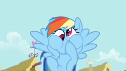 Size: 1280x720 | Tagged: safe, derpibooru import, screencap, rainbow dash, pegasus, pony, a bird in the hoof, cute, dashabetes, derp, puffy cheeks, rainbow dash is best facemaker, rainbow derp, silly, silly pony, solo