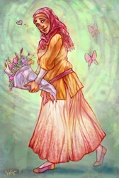 Size: 642x954 | Tagged: safe, artist:katya-h, fluttershy, clothes, hijab, humanized, islam, islamashy, long skirt, skirt