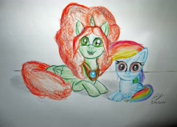 Size: 4382x3130 | Tagged: safe, rainbow dash, pegasus, pony, brave, disney, disney princess, filly, meeting, merida, princess, traditional art