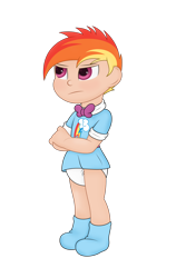 Size: 900x1420 | Tagged: safe, artist:the-crusader-network, derpibooru import, rainbow dash, human, age regression, clothes, diaper, dress, humanized