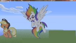 Size: 1366x768 | Tagged: safe, derpibooru import, applejack, rainbow dash, earth pony, pegasus, pony, minecraft, minecraft pixel art, pixel art, super rainbow dash