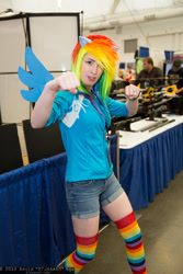 Size: 1365x2048 | Tagged: safe, rainbow dash, human, clothes, cosplay, irl, irl human, photo, rainbow socks, socks, striped socks