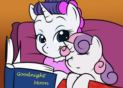 Size: 1050x750 | Tagged: safe, artist:kloudmutt, rarity, sweetie belle, pony, unicorn, book, goodnight moon