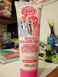 Size: 3456x4608 | Tagged: safe, derpibooru import, pinkie pie, rainbow dash, earth pony, pegasus, pony, conditioner, merchandise, shampoo