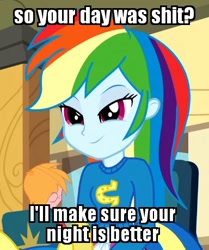 Size: 384x460 | Tagged: safe, derpibooru import, edit, edited screencap, screencap, big macintosh, rainbow dash, equestria girls, equestria girls (movie), bedroom eyes, helping twilight win the crown, image macro, male, meme, solo focus, vulgar, wondercolts uniform