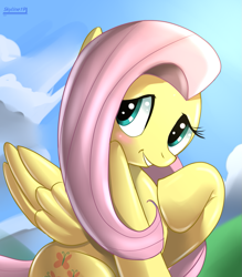 Size: 899x1024 | Tagged: safe, artist:skyart301, fluttershy, pegasus, pony, blushing, cute, female, mare