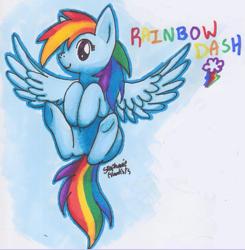 Size: 559x570 | Tagged: safe, artist:mahoxyshoujo, rainbow dash, pegasus, pony, solo, traditional art, underhoof