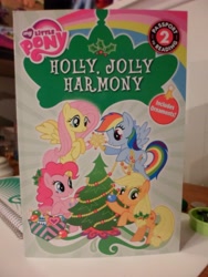 Size: 3456x4608 | Tagged: safe, derpibooru import, applejack, fluttershy, pinkie pie, rainbow dash, book, box, christmas, christmas tree, hearth's warming eve, holly, irl, logo, merchandise, ornament, ornaments, photo, stars, tree