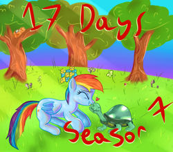 Size: 1024x900 | Tagged: safe, artist:katakiuchi4u, derpibooru import, part of a set, rainbow dash, tank, pegasus, pony, season 7, countdown to season 7, heart, nest, nuzzling, spring, tree