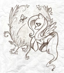 Size: 661x750 | Tagged: safe, artist:kaliptro, fluttershy, butterfly, pegasus, pony, female, mare, sketch