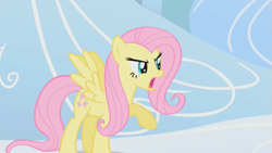 Size: 853x480 | Tagged: safe, screencap, fluttershy, pegasus, pony, sonic rainboom (episode), angry, raised hoof, solo