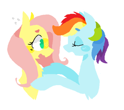 Size: 531x469 | Tagged: safe, artist:thewafflesuniverse, fluttershy, rainbow dash, pegasus, pony, female, flutterdash, lesbian, shipping