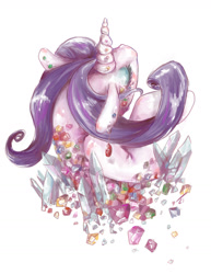 Size: 1200x1553 | Tagged: safe, artist:fyrecalla, rarity, pony, unicorn, female, gem, mare, purple mane, solo, white coat