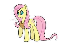 Size: 1600x1200 | Tagged: safe, artist:alexsalinasiii, fluttershy, pegasus, pony, accessory swap, female, imitation, implied fluttermac, implied shipping, implied straight, mare, no pupils, plow yoke, raised hoof, simple background, solo, straw in mouth, transparent background, yoke