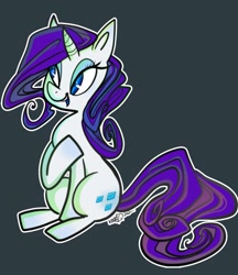 Size: 1107x1280 | Tagged: safe, artist:rfetus, rarity, pony, unicorn, female, gray background, hoof on chest, lidded eyes, looking away, mare, open mouth, outline, simple background, sitting, smiling, solo, three quarter view, white outline