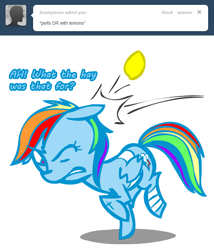 Size: 660x770 | Tagged: safe, artist:lazy, rainbow dash, pegasus, pony, ask, ask dashed rainbow, dashabuse, dashed rainbow, lemon, solo, tumblr