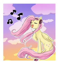 Size: 700x758 | Tagged: safe, artist:keterok, fluttershy, pegasus, pony, female, headphones, singing, solo