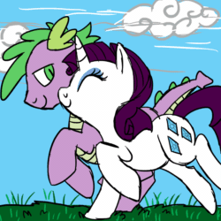 Size: 1000x1000 | Tagged: safe, artist:sharporeon, rarity, spike, dragon, pony, unicorn, female, male, ponified, shipping, sparity, straight