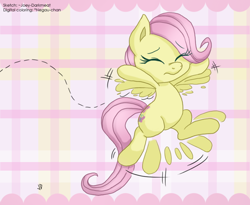 Size: 640x525 | Tagged: dead source, safe, artist:joey darkmeat, artist:negau-chan, fluttershy, pegasus, pony, cute, eyes closed, female, filly, filly fluttershy, flailing, flapping, frown, moe, solo, yoshi, younger