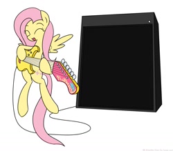 Size: 1280x1122 | Tagged: safe, artist:frankier77, fluttershy, pegasus, pony, eyes closed, guitar, musical instrument, solo