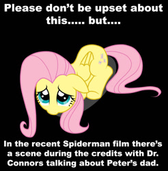 Size: 900x914 | Tagged: safe, fluttershy, pegasus, pony, female, mare, spider-man, spoiler, spoilershy