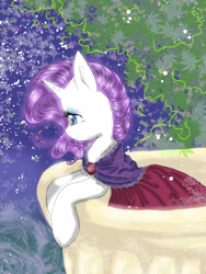 Size: 900x1198 | Tagged: dead source, safe, artist:my-magic-dream, rarity, pony, unicorn, balcony, clothes, dress, female, mare, night, solo