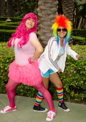 Size: 3264x4609 | Tagged: safe, derpibooru import, pinkie pie, rainbow dash, human, cosplay, irl, irl human, photo