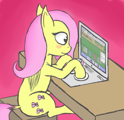 Size: 2460x2383 | Tagged: safe, artist:mostlyponyart, fluttershy, pegasus, pony, computer, furaffinity, high res, treeaffinity