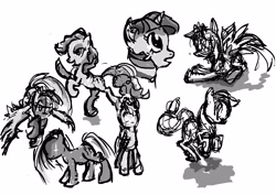 Size: 4961x3508 | Tagged: safe, artist:explonova, derpibooru import, applejack, pinkie pie, rainbow dash, twilight sparkle, earth pony, pegasus, pony, pinkamena diane pie, sketch