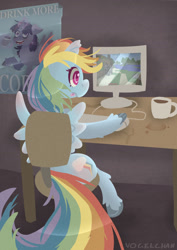 Size: 1280x1811 | Tagged: safe, artist:vogelchan, derpibooru import, rainbow dash, twilight sparkle, twilight sparkle (alicorn), alicorn, pegasus, pony, coffee, computer, minecraft, poster, solo