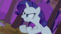 Size: 640x360 | Tagged: safe, screencap, rarity, pony, unicorn, dragon quest, angry, animated, bipedal, female, frown, glare, gritted teeth, mare, open mouth, solo, talking
