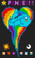 Size: 504x828 | Tagged: safe, derpibooru import, rainbow dash, pegasus, pony, blue coat, cutie mark, female, mare, multicolored mane, pixel art