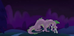 Size: 1200x584 | Tagged: safe, artist:greenbyday, artist:soapboxshouts, rarity, spike, dragon, pony, unicorn, adult spike, female, interspecies, male, older, older spike, shipping, sparity, straight