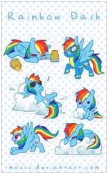 Size: 454x728 | Tagged: safe, artist:mousu, derpibooru import, rainbow dash, pegasus, pony, cider, clothes, cloud, cute, dashabetes, foal, sleeping, solo, sunglasses, uniform, wonderbolts uniform