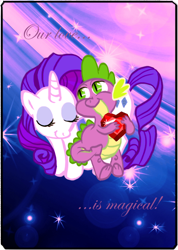 Size: 470x659 | Tagged: safe, artist:gravitationaltim, rarity, spike, dragon, pony, unicorn, female, fire ruby, interspecies, male, shipping, sparity, straight