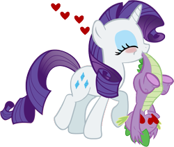 Size: 739x626 | Tagged: safe, artist:dlazerous, rarity, spike, dragon, pony, unicorn, female, heart, heart eyes, interspecies, male, shipping, sparity, straight, tail hold, upside down, wingding eyes