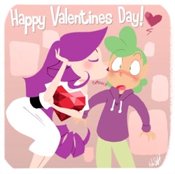 Size: 600x594 | Tagged: safe, artist:nickswift, rarity, spike, female, humanized, male, shipping, sparity, straight, text, valentine's day