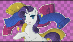 Size: 938x544 | Tagged: safe, artist:xcastra, rarity, pony, unicorn, fabric, female, mare, purple mane, solo, white coat