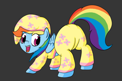 Size: 2011x1338 | Tagged: safe, artist:alazak, rainbow dash, pegasus, pony, clothes, cute, dashabetes, gray background, looking back, pajamas, simple background, solo