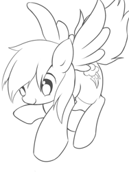 Size: 600x800 | Tagged: safe, artist:hoshi-d, rainbow dash, pegasus, pony, grayscale, monochrome, simple background, solo