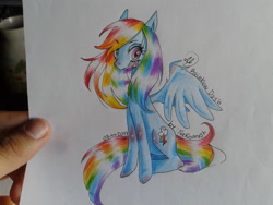 Size: 2560x1920 | Tagged: safe, artist:nekomash, rainbow dash, pegasus, pony, blue coat, female, mare, multicolored mane, solo, traditional art