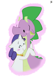 Size: 525x764 | Tagged: safe, artist:inkypaws-productions, rarity, spike, dragon, pony, unicorn, female, fire ruby, interspecies, male, shipping, sparity, straight