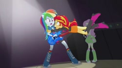 Size: 1280x720 | Tagged: safe, screencap, fluttershy, rainbow dash, sunset shimmer, equestria girls, rainbow rocks, guitar