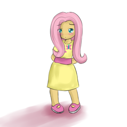 Size: 900x900 | Tagged: safe, artist:speccysy, fluttershy, clothes, dress, humanized, solo
