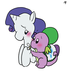 Size: 831x887 | Tagged: safe, artist:inkypaws-productions, rarity, spike, dragon, pony, unicorn, female, interspecies, male, shipping, sparity, straight