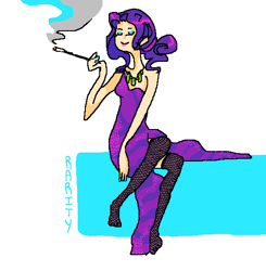 Size: 534x544 | Tagged: safe, artist:seniorpony, rarity, cigarette, cigarette holder, humanized, skinny, smoking, solo