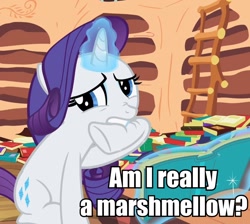 Size: 804x720 | Tagged: source needed, safe, edit, edited screencap, screencap, rarity, pony, unicorn, secret of my excess, biting, caption, golden oaks library, image macro, misspelling, rarity is a marshmallow, solo