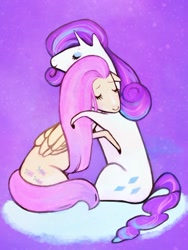 Size: 594x789 | Tagged: safe, artist:ennemme, fluttershy, rarity, pegasus, pony, unicorn, female, horn, hug, mare