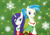 Size: 1024x712 | Tagged: safe, artist:razamatzu, allie way, rarity, pony, unicorn, christmas, clothes, duo, duo female, female, snow, snowfall, wet, wet mane, wet mane rarity